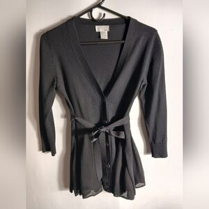 Women's Bibelot Black Merino Wool & Silk Flowy Cardigan Button Front SzSm